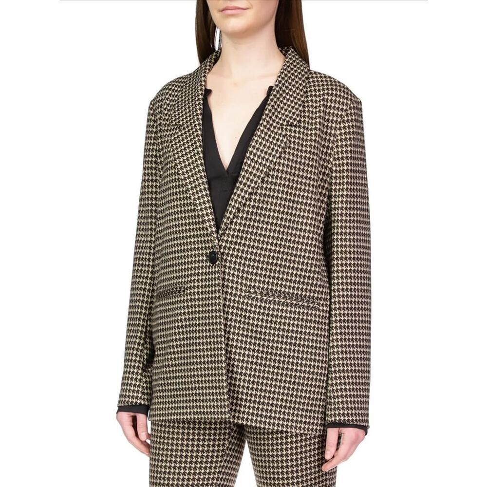 Sanctuary Women's Blazer Medium Multicolor Mini Houndstooth One-Button Tailored